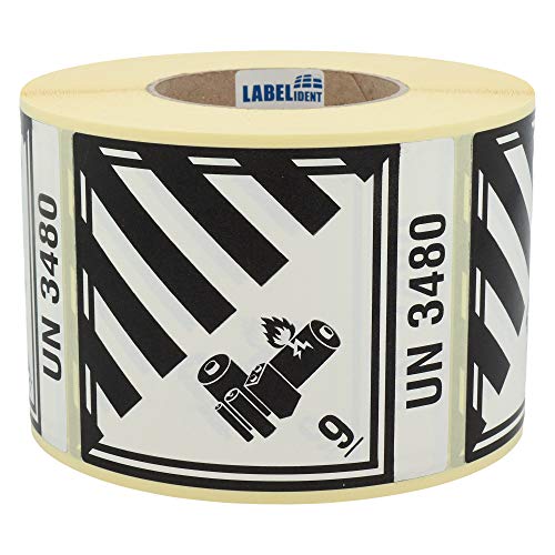 Labelident Gefahrgutaufkleber 100 x 120 mm - Klasse 9A - Lithium-Batterien - 1.000 Gefahrgutetiketten auf 1 Rolle(n), 3 Zoll (76,2 mm) Kern, Papier weiß/schwarz von Labelident