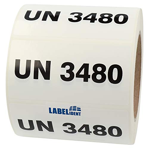 Labelident Gefahrgutaufkleber 100 x 50 mm - UN 3480, UN 3480-1.000 Gefahrgutetiketten auf 1 Rolle(n), 3 Zoll (76,2 mm) Rollenkern, Polyethylen weiß, selbstklebend von Labelident
