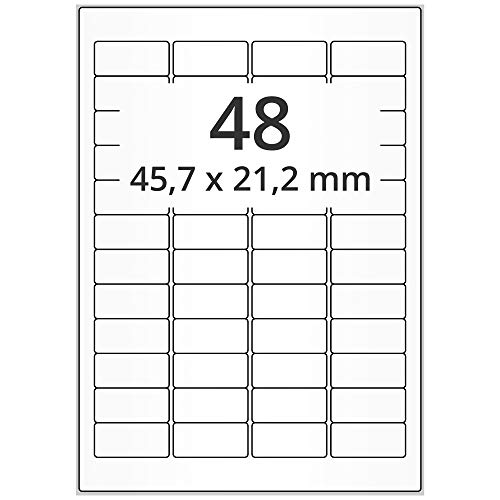 Labelident Inkjet Haftetiketten DIN A4-45,7 x 21,2 mm - 4.800 Papieretiketten selbstklebend auf 100 Blatt, hochglänzend, weiß, Tintenstrahl Etiketten beschichtet von Labelident