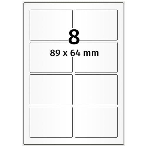 Labelident Inkjet Haftetiketten DIN A4-88,9 x 63,5 mm - 800 Papieretiketten selbstklebend auf 100 Blatt, hochglänzend, weiß, Tintenstrahl Etiketten beschichtet von Labelident