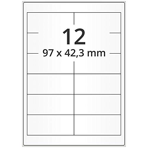 Labelident Inkjet Haftetiketten DIN A4-97 x 42,3 mm - 1.200 Papieretiketten selbstklebend auf 100 Blatt, hochglänzend, weiß, Tintenstrahl Etiketten beschichtet von Labelident