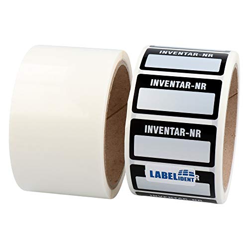Labelident Inventaretiketten silber - Inventar-Nr.: - 50,8 x 25,4 mm - 1.000 Inventaraufkleber auf 1 Rolle(n), Polyester, selbstklebend von Labelident