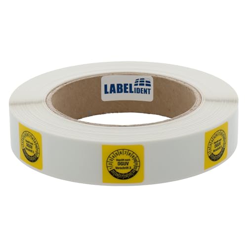 Labelident Kabelprüfplaketten 20 x 50 mm für Kabel-Ø 6,0 bis 12,0 mm - Geprüft nach DGUV Vorschrift 3-1.000 Prüfplaketten auf Rolle 2025-2030, Vinyl gelb-schwarz Labelident Kabelprüfplaketten 20 x 50 mm für Kabel-Ø 6,0 bis 12,0 mm - Geprüft nach DGUV Vorschrift 3-1.000 Prüfplaketten auf Rolle 2025-2030, Vinyl gelb-schwarz von Labelident