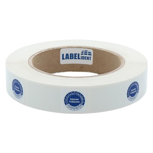 Labelident Kabelprüfplaketten 20 x 50 mm für Kabel-Ø 6,0 bis 12,0 mm - Nächster Prüftermin - 1.000 Prüfplaketten auf Rolle 2023-2028, Vinyl blau von Labelident