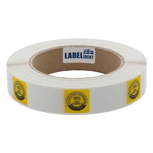 Labelident Kabelprüfplaketten 20 x 50 mm für Kabel-Ø 6,0 bis 12,0 mm - Nächster Prüftermin DGUV Vorschrift 3-1.000 Prüfplaketten auf Rolle 2025-2030, Vinyl gelb von Labelident