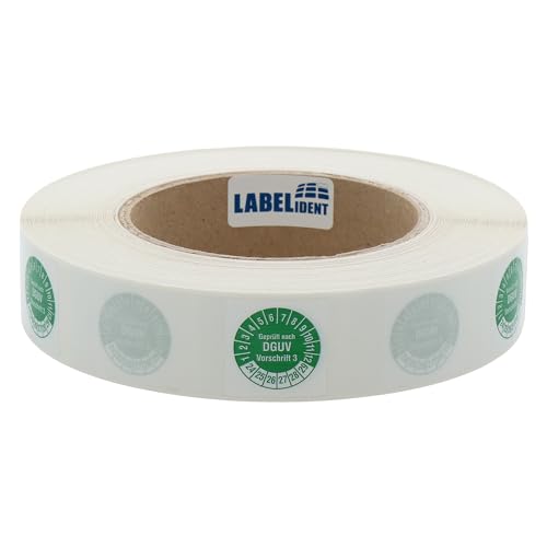 Labelident Kabelprüfplaketten 25 x 70 mm für Kabel-Ø 7,5 bis 16,5 mm - Geprüft nach DGUV Vorschrift 3-1.000 Prüfplaketten auf Rolle 2024-2029, Vinyl grün von Labelident