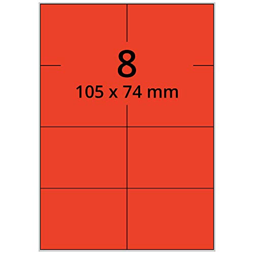 Labelident Laseretiketten selbstklebend auf DIN A4 Bogen - 105 x 74 mm - 800 Universal Etiketten rot, matt, 100 Blatt Papier Laserdrucker Etiketten von Labelident