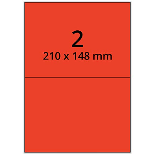 Labelident Laseretiketten selbstklebend auf DIN A4 Bogen - 210 x 148 mm - 200 Universal Etiketten rot, matt, 100 Blatt Papier Laserdrucker Etiketten von Labelident