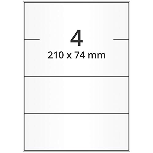 Labelident Laseretiketten selbstklebend auf DIN A4 Bogen - 210 x 74 mm - 2000 Universal Etiketten weiß, matt, 500 Blatt Papier Laserdrucker Etiketten von Labelident
