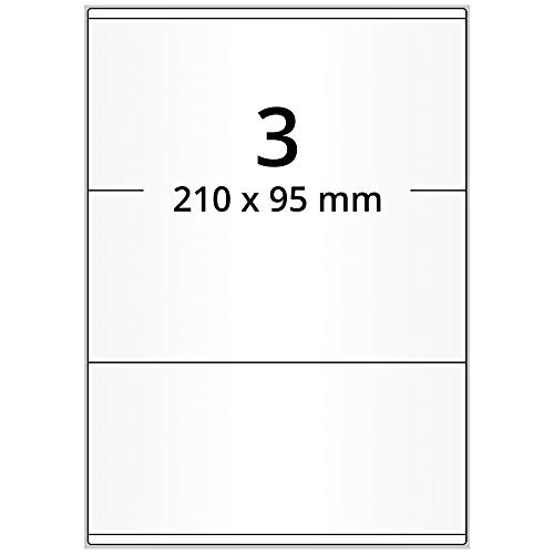 Labelident Laseretiketten selbstklebend auf DIN A4 Bogen - 210 x 95 mm - 1500 Universal Etiketten weiß, matt, 500 Blatt Papier Laserdrucker Etiketten von Labelident