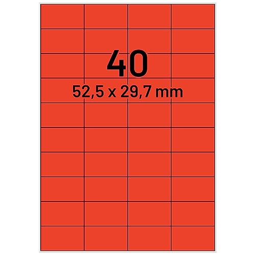 Labelident Laseretiketten selbstklebend auf DIN A4 Bogen - 52,5 x 29,7 mm - 4.000 Universal Etiketten rot, matt, 100 Blatt Papier Laserdrucker Etiketten von Labelident