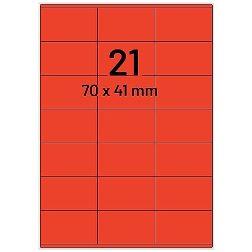 Labelident Laseretiketten selbstklebend auf DIN A4 Bogen - 70 x 41 mm - 2.100 Universal Etiketten rot, matt, 100 Blatt Papier Laserdrucker Etiketten von Labelident