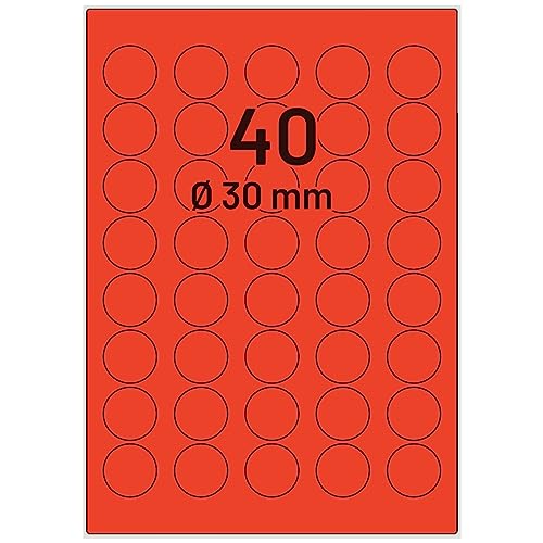 Labelident Laseretiketten selbstklebend auf DIN A4 Bogen - Ø 30 mm - 4.000 Universal Etiketten rot, matt, 100 Blatt Papier Laserdrucker Etiketten von Labelident