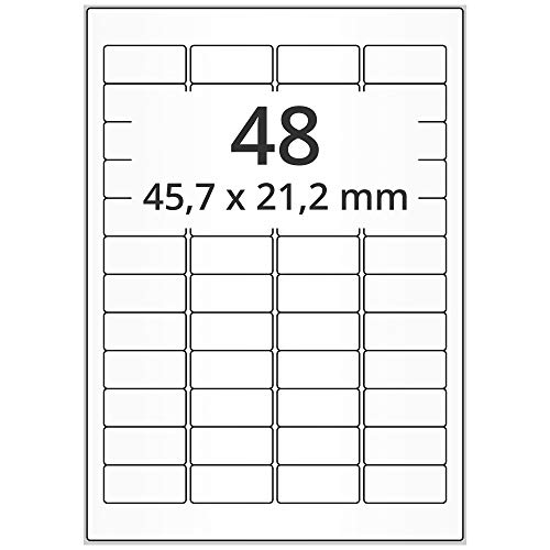 Laseretiketten wieder ablösbar auf DIN A4 Bogen - 45,7 x 21,2 mm - 4.800 Universal Etiketten weiß, matt, 100 Blatt Papier Laserdrucker Etiketten von Labelident