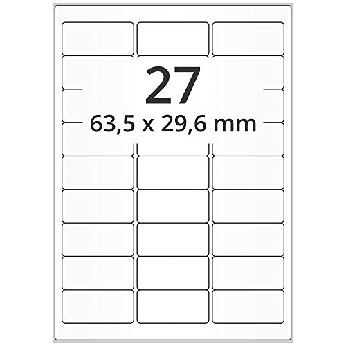 Laseretiketten wieder ablösbar auf DIN A4 Bogen - 63,5 x 29,6 mm - 2.700 Universal Etiketten weiß, matt, 100 Blatt Papier Laserdrucker Etiketten von Labelident