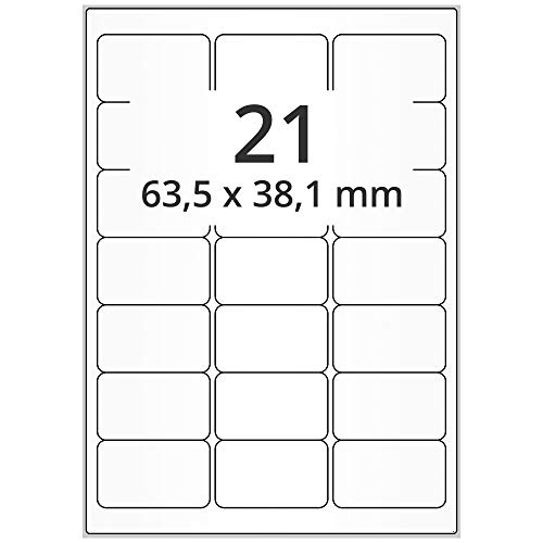 Laseretiketten wieder ablösbar auf DIN A4 Bogen - 63,5 x 38,1 mm - 2.100 Universal Etiketten weiß, matt, 100 Blatt Papier Laserdrucker Etiketten von Labelident