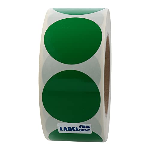 Labelident Markierungspunkte grün - Ø 50 mm - 1.000 bunte Verschlussetiketten auf 1 Rolle(n), 3 Zoll (76,2 mm) Kern, Vinyl, Inventuretiketten selbstklebend von Labelident