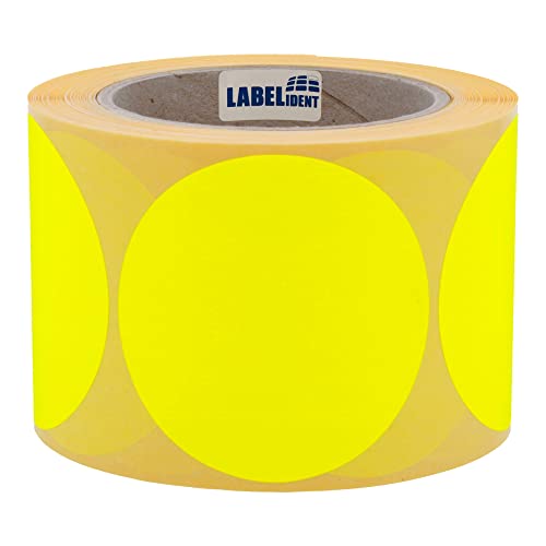 Labelident Markierungspunkte leuchtgelb - Ø 75 mm - 500 bunte Verschlussetiketten auf 1 Rolle(n), 1,57 Zoll (40 mm) Kern, Papier, Inventuretiketten selbstklebend von Labelident