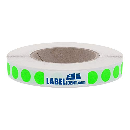 Labelident Markierungspunkte leuchtgrün - Ø 13 mm - 1000 bunte Klebepunkte auf 1 Rolle(n), 3 Zoll Rollenkern, Papier, Inventuretiketten selbstklebend von Labelident