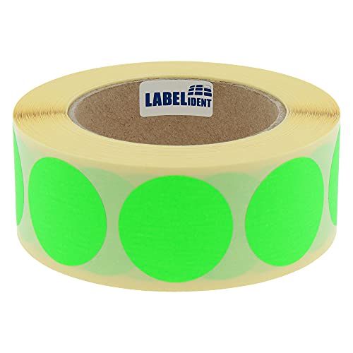 Labelident Markierungspunkte leuchtgrün - Ø 40 mm - 1000 bunte Klebepunkte auf 1 Rolle(n), 3 Zoll Rollenkern, Papier, Inventuretiketten selbstklebend von Labelident