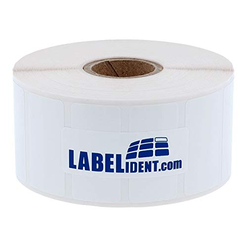 Labelident PE Polyethylen Etiketten weiß - 40 x 22 mm - 2.500 wetterfeste Thermotransfer-Etiketten auf 1 Zoll (25,4 mm) Rolle für Desktopdrucker, selbstklebend, glänzend von Labelident
