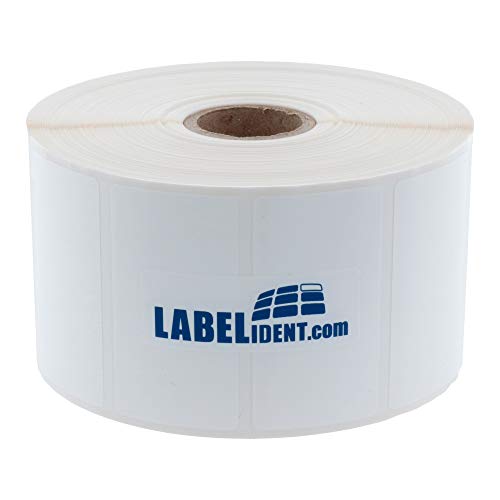 Labelident PE Polyethylen Etiketten weiß - 55 x 30 mm - 2.000 wetterfeste Thermotransfer-Etiketten auf 1 Zoll (25,4 mm) Rolle für Desktopdrucker, selbstklebend, glänzend von Labelident