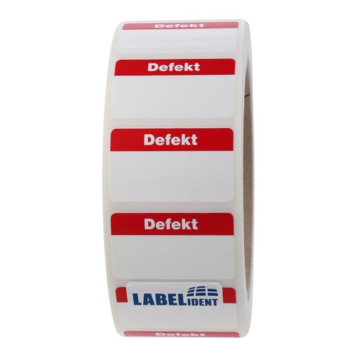 Labelident Qualitätssicherungsetiketten - Defekt - 38 x 23 mm - 1000 QS-Etiketten auf Rolle, Polyethylen weiß, wieder ablösbar von Labelident