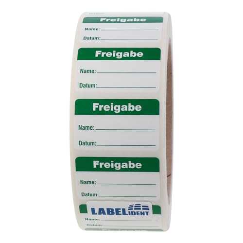 Labelident Qualitätssicherungsetiketten - Freigabe - 38 x 23 mm - 1.000 QS-Etiketten auf Rolle, Polyethylen weiß, wieder ablösbar von Labelident