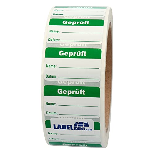 Labelident Qualitätssicherungsetiketten - Geprüft - 38 x 23 mm - 1.000 QS-Etiketten auf Rolle, Polyethylen weiß, wieder ablösbar von Labelident