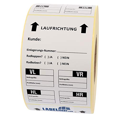 Labelident Reifenaufkleber für Einlagerung, Papier weiß, 100 x 150 mm, 500 Etiketten auf 1 Rolle(n), extrem permanent, Trägerperforation von Labelident