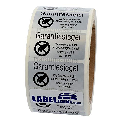 Labelident Siegeletiketten 50,8 x 25,4 mm - Garantiesiegel -Die Garantie erlischt bei beschädigtem Siegel - 1.000 Sicherheitssiegel Etiketten auf 1 Rolle(n), 3 Zoll (76,2 mm) Kern, Polyester von Labelident