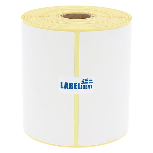 Labelident Thermo-Eco Papier auf Rolle - 100 x 100 mm - 500 BPA-freie Thermodirekt Etiketten auf 1 Zoll (25,4 mm) Rolle für Desktopdrucker, wieder ablösbar von Labelident