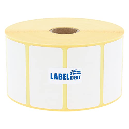 Thermotransfer-Etiketten auf Rolle weiß - 50 x 30 mm - 2.300 Haftetiketten auf 1 Rolle/n, 25 mm Kern, Rollenetiketten Papier, selbstklebend von Labelident