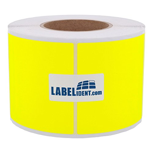 Labelident Thermotransfer-Etiketten in leuchtgelb - 100 x 100 mm - 1.000 Rollenetiketten auf 3 Zoll (76,2 mm) Rolle, Papier, selbstklebend von Labelident