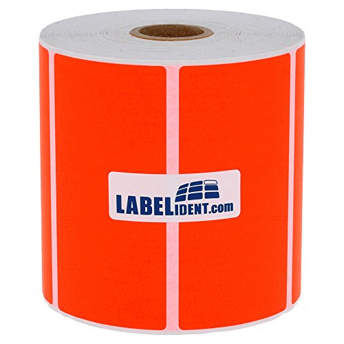 Labelident Thermotransfer-Etiketten in leuchtrot - 105 x 74 mm - 1000 Rollenetiketten auf 1 Zoll Rolle für Desktopdrucker, Papier, selbstklebend von Labelident