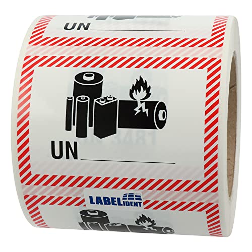 Labelident Transportaufkleber - enthält Lithium Ionen oder Metall Batterien UN zum Selbstbeschriften - 100 x 70 mm - 500 Batterie Aufkleber auf 76 mm (3 Zoll) Rolle, Akku Etiketten von Labelident