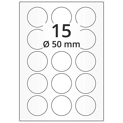 Universal Etiketten weiß - Ø 50 mm - 1.500 Papieretiketten rund wieder ablösbar auf 100 DIN A4 Bogen, Laseretiketten matt von Labelident