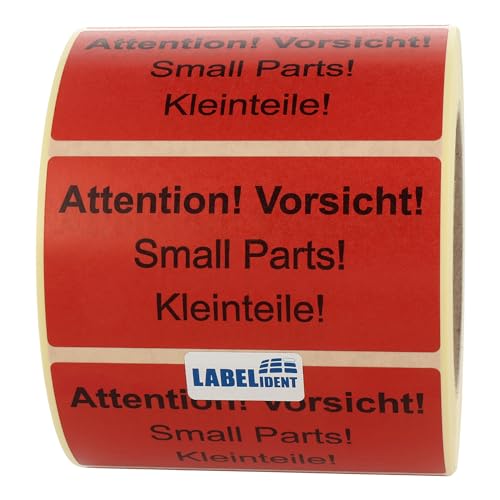 Labelident Warnetiketten 100 x 50 mm - Attention! Vorsicht! Small Parts! Kleinteile! - 1.000 Versandaufkleber auf 1 Rolle(n), 3 Zoll (76,2 mm) Kern, Papier selbstklebend von Labelident