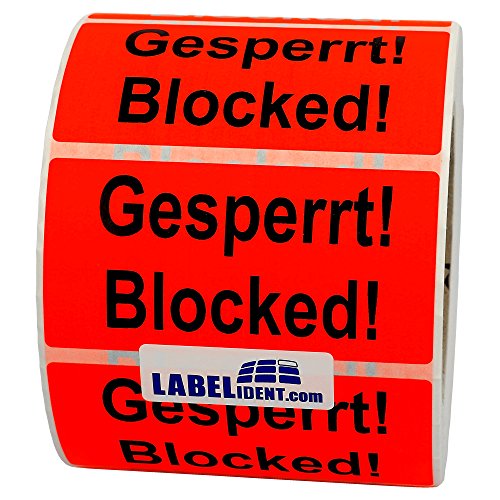 Warnetiketten 100 x 50 mm - Gesperrt! Blocked! - 1.000 Versandaufkleber auf 1 Rolle(n), 40 mm Kern, Papier selbstklebend von Labelident