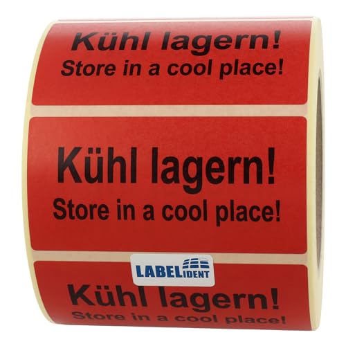 Labelident Warnetiketten 100 x 50 mm - Kühl lagern! Store in a cool place! - 1.000 Versandaufkleber auf 1 Rolle(n), 3 Zoll (76,2 mm) Kern, Papier selbstklebend von Labelident