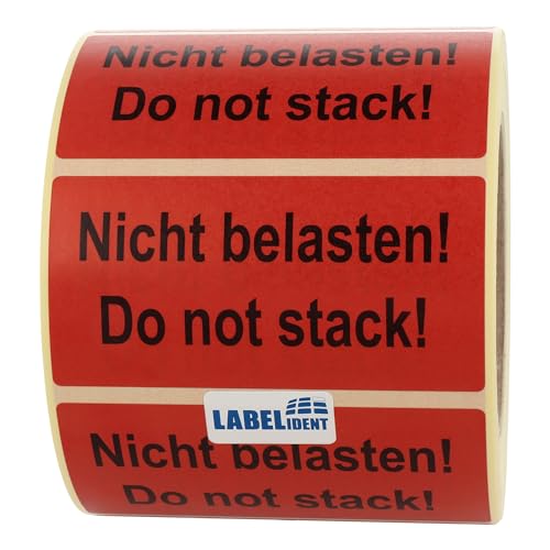 Labelident Warnetiketten 100 x 50 mm - Nicht belasten! Do not stack! - 1.000 Versandaufkleber auf 1 Rolle(n), 3 Zoll (76,2 mm) Kern, Papier selbstklebend von Labelident
