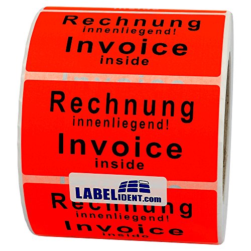 Labelident Warnetiketten 100 x 50 mm - Rechnung innenliegend! Invoice inside - 1.000 Versandaufkleber auf 1 Rolle(n), 3 Zoll (76,2 mm) Kern, Papier selbstklebend von Labelident