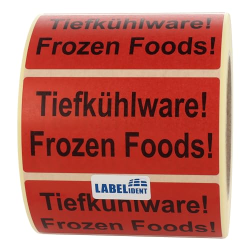 Labelident Warnetiketten 100 x 50 mm - Tiefkühlware! Frozen foods! - 1.000 Versandaufkleber auf 1 Rolle(n), 3 Zoll (76,2 mm) Kern, Papier selbstklebend von Labelident