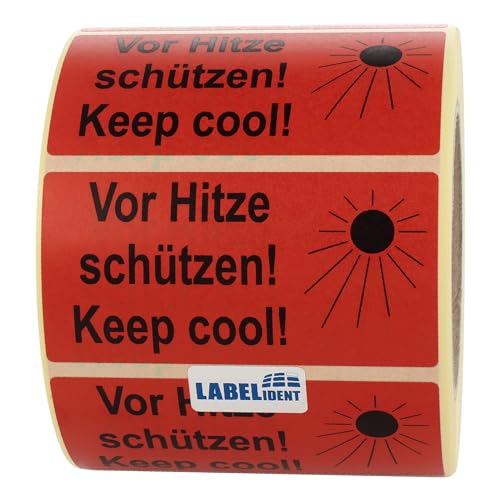 Labelident Warnetiketten 100 x 50 mm - Vor Hitze schützen! Keep cool! - 1.000 Versandaufkleber auf 1 Rolle(n), 3 Zoll (76,2 mm) Kern, Papier selbstklebend von Labelident