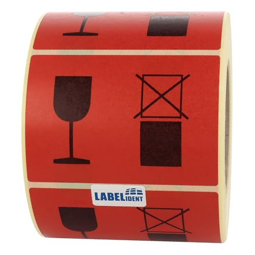 Labelident Warnetiketten 105 x 74 mm - Glas - durchgestrichene gestapelte Kartons - Zerbrechlich/Nicht stapeln - 1.000 Versandaufkleber auf 1 Rolle(n), 3 Zoll (76,2 mm) Kern, Papier von Labelident