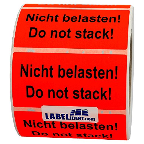 Labelident Warnetiketten 150 x 100 mm - Nicht belasten! Do not stack! - 500 Versandaufkleber auf 1 Rolle(n), 3 Zoll (76,2 mm) Kern, Papier selbstklebend von Labelident