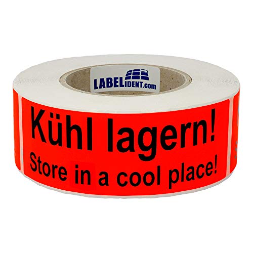 Labelident Warnetiketten 150 x 50 mm - Kühl lagern! Store in a cool place! - 500 Versandaufkleber auf 1 Rolle(n), 3 Zoll (76,2 mm) Kern, Papier selbstklebend von Labelident