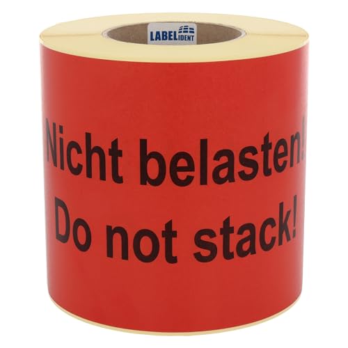 Labelident Warnetiketten 210 x 148 mm - Nicht belasten! Do not stack! - 500 Versandaufkleber auf 1 Rolle(n), 1,57 Zoll (40 mm) Kern, Papier selbstklebend von Labelident