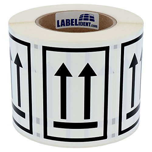 Labelident Warnetiketten 74 x 105 mm - Doppelpfeil - Seite nach oben - 1.000 Versandaufkleber auf 1 Rolle(n), 1,57 Zoll (40 mm) Kern, Polyethylenetiketten in weiß-schwarz von Labelident