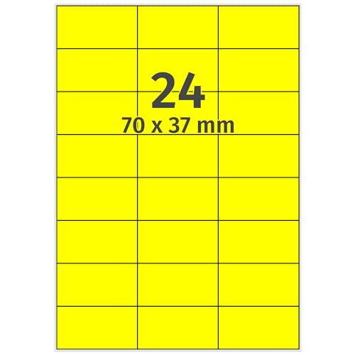 Farbige Etiketten DIN A4 leuchtgelb - 70 x 37 mm - 2.400 Papier Farbetiketten auf 100 Blatt, Laser Etiketten neongelb, bedruckbar von Labelident